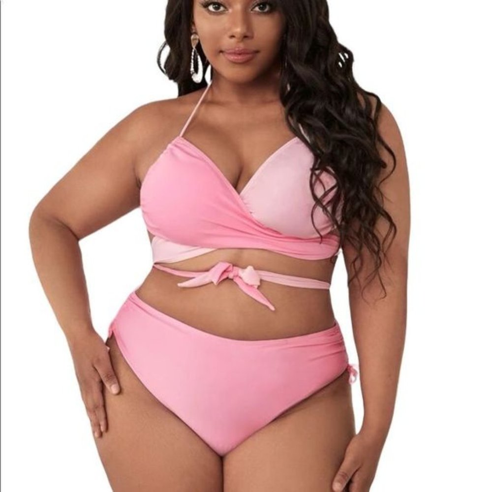 SHEIN Baby Pink Colour Block NEW Bikini Swim Suit Bathing Suit Size 1X